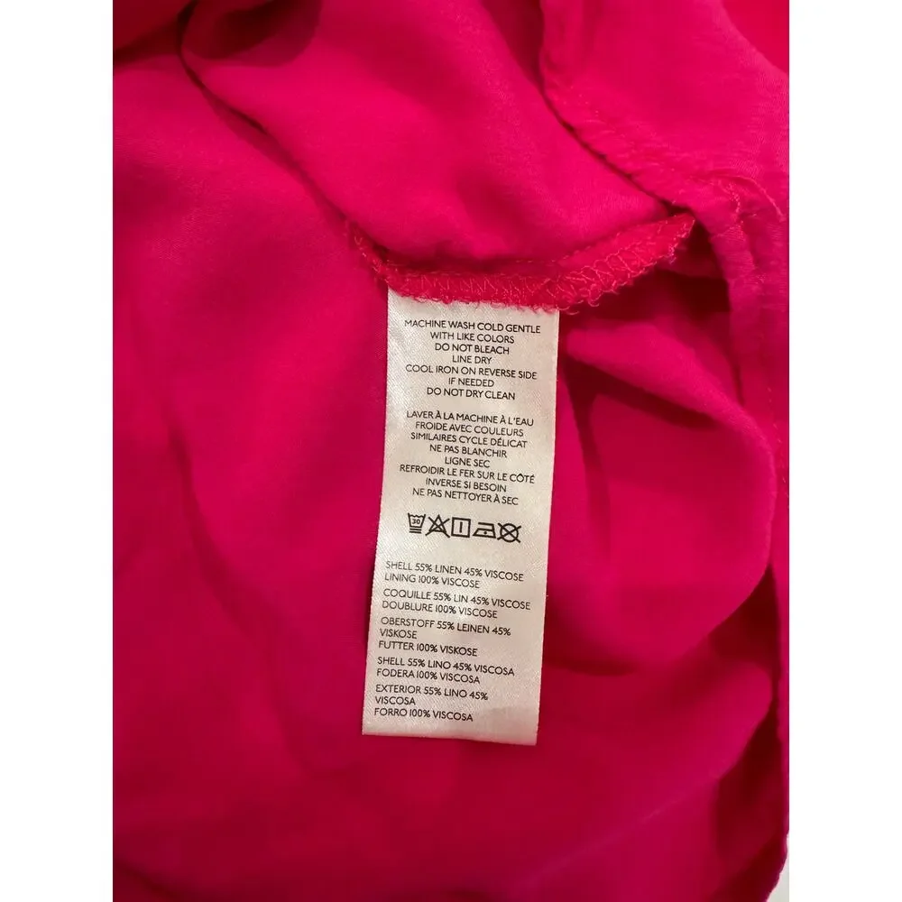 Anthropologie Maeve Bettina Tiered Mini Shirt Dress Linen 1X Hot Pink Raspberry - Picture 13 of 16